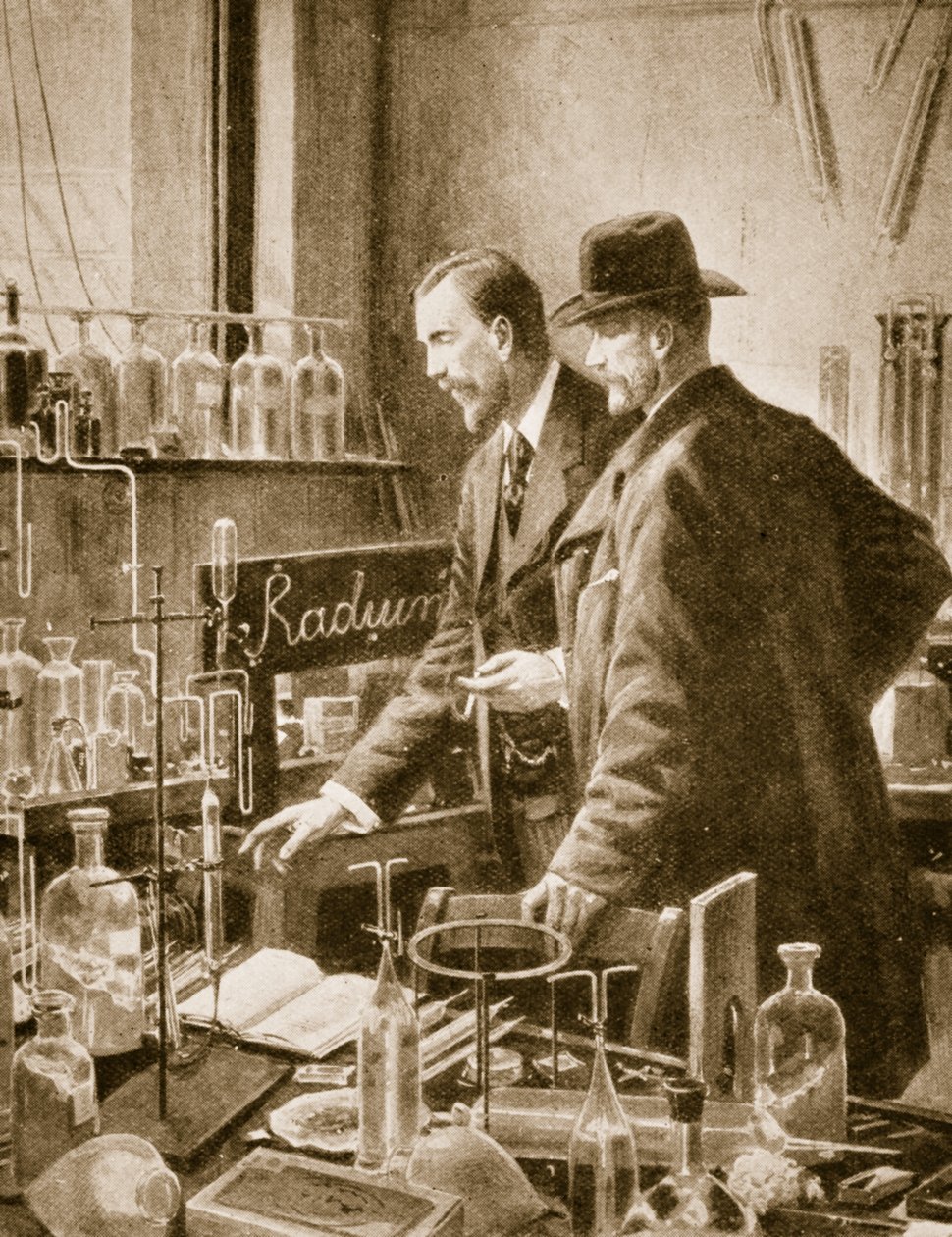 Pierre Curie Sir William Ramsay-vel beszélget alkotó: English School