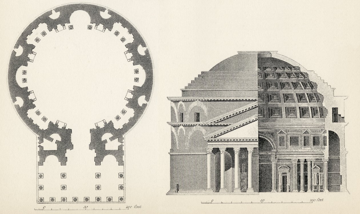 A római Pantheon terve és magassága, The National Enclopaedia, William Mackenzie, London, 19. század vége alkotó: English School