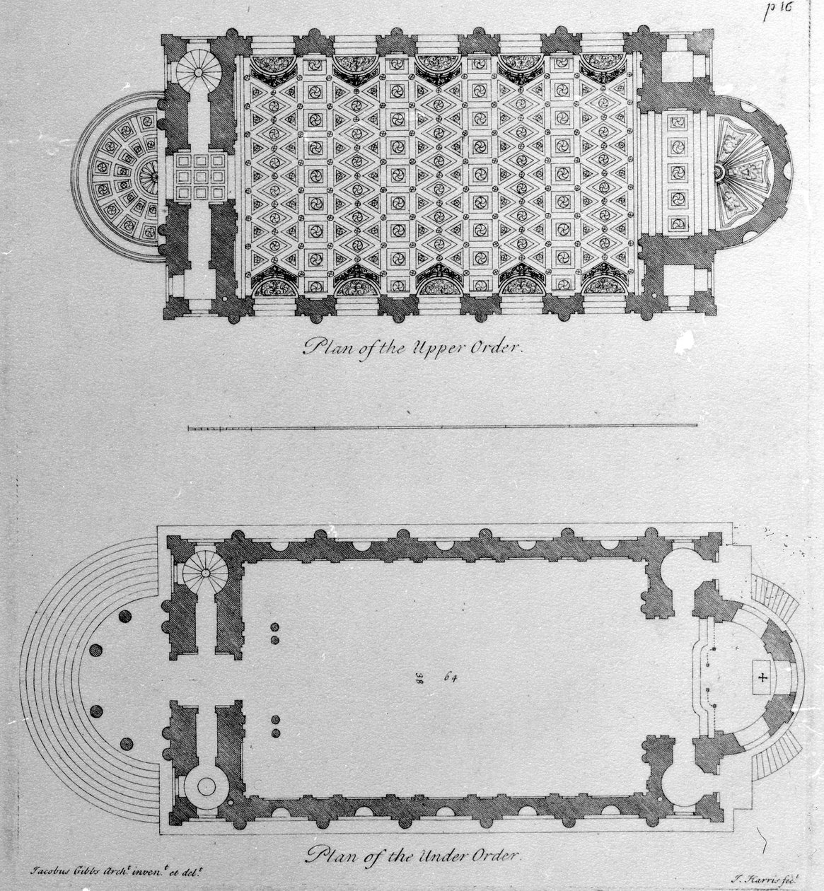St. Marys Le Strand felső- és alsórendi terve, Westminster, 1720 alkotó: English School