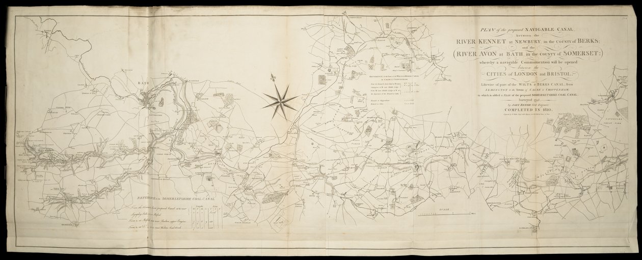 A berksi Newbury-i Kennet folyó és a somerseti Avon folyó közötti tervezett hajózható csatorna terve: amely révén hajózható összeköttetés nyílik London és Bristol között [is] Wilts & Berks és Somerset Coal Canals / Felmért... John Rennie alkotó: English School
