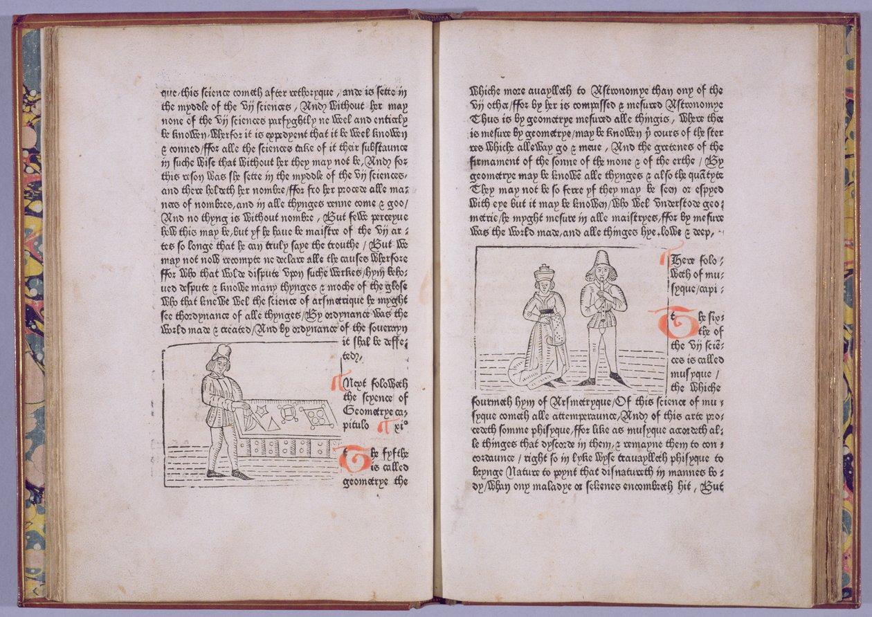 C5v-C6r tábla, William Caxton 1481-es „A világ mirrorájának” című könyvének kezdetekor (fametszet és magasnyomás) alkotó: English School