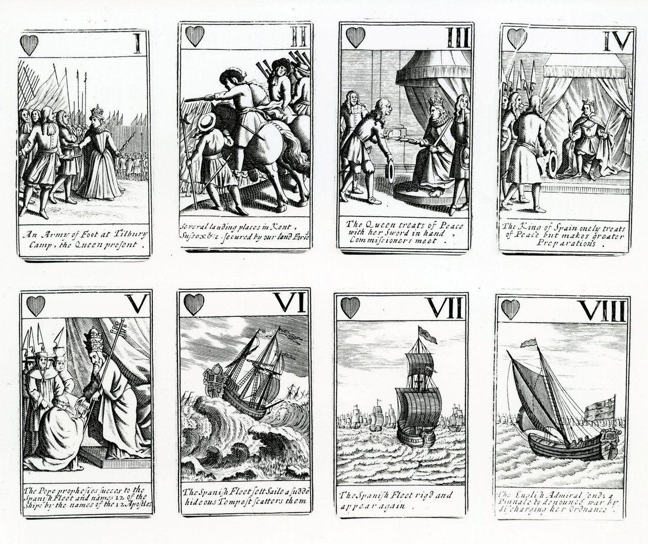 Kártyák, amelyek a spanyol Armada eseményeit ábrázolják, 1699 alkotó: English School