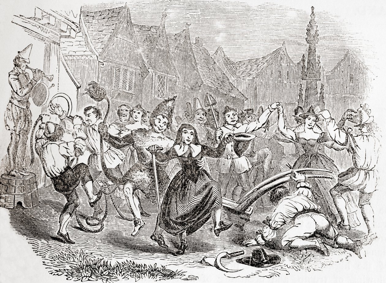 Szántóhétfői ünnepségek, Bessie és a bohóc tánca, a régi Angliából: A Pictorial Museum, pub. 1847 alkotó: English School