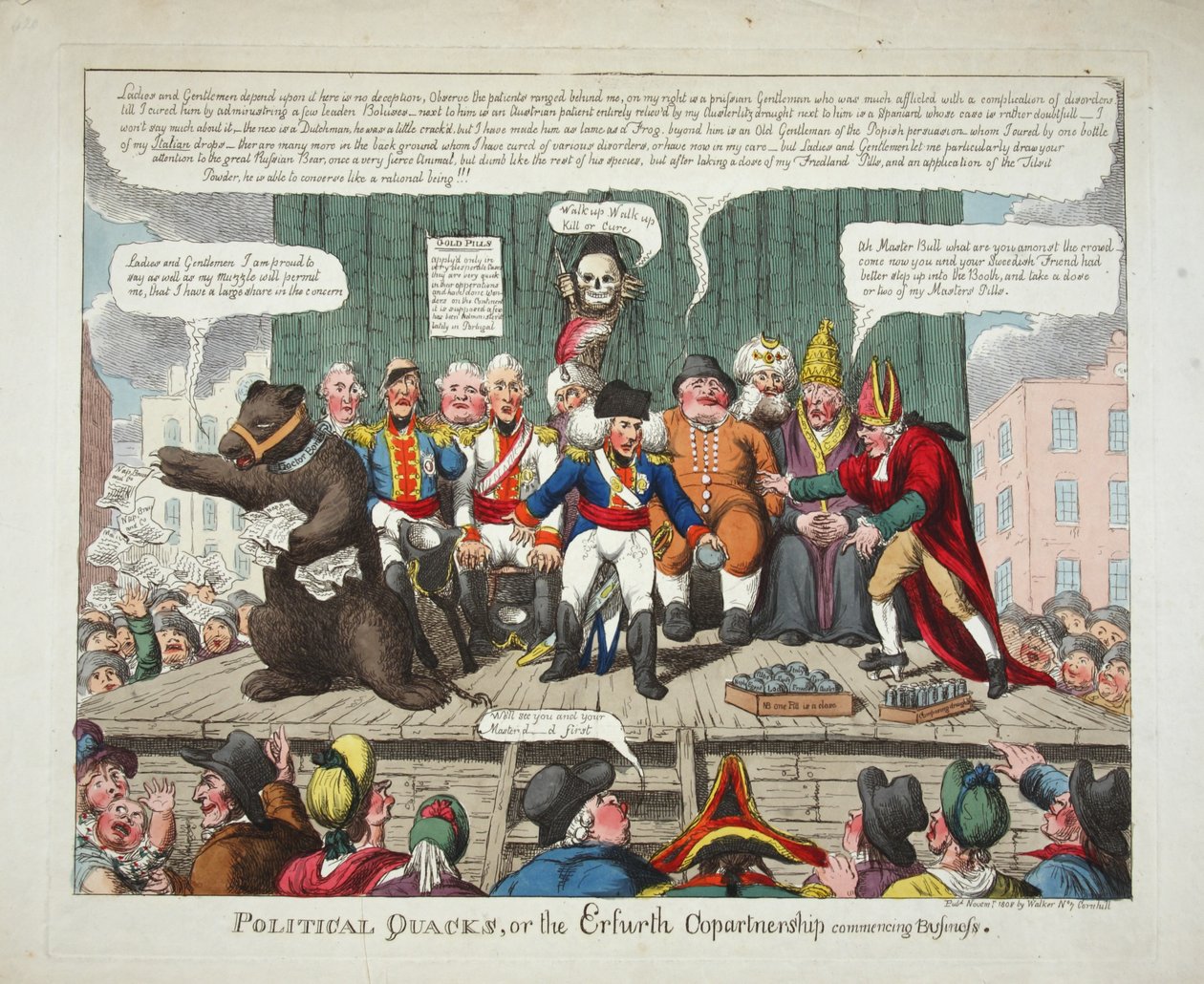 Political Quacks, vagy az Erfurth Copartnership induló üzlet, pub. 1808 (kézzel színezett metszet) alkotó: English School