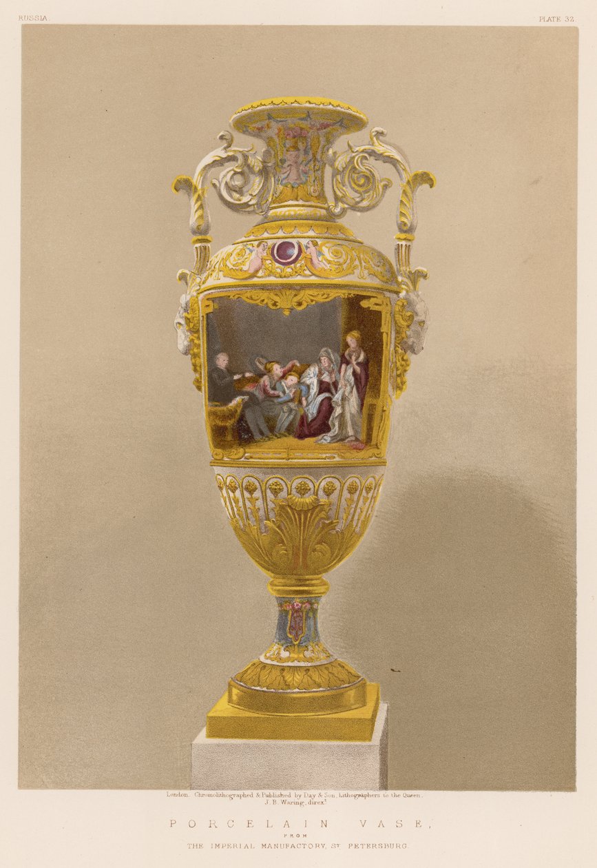 Porcelán váza a szentpétervári császári manufaktúrából (kromolito) alkotó: English School
