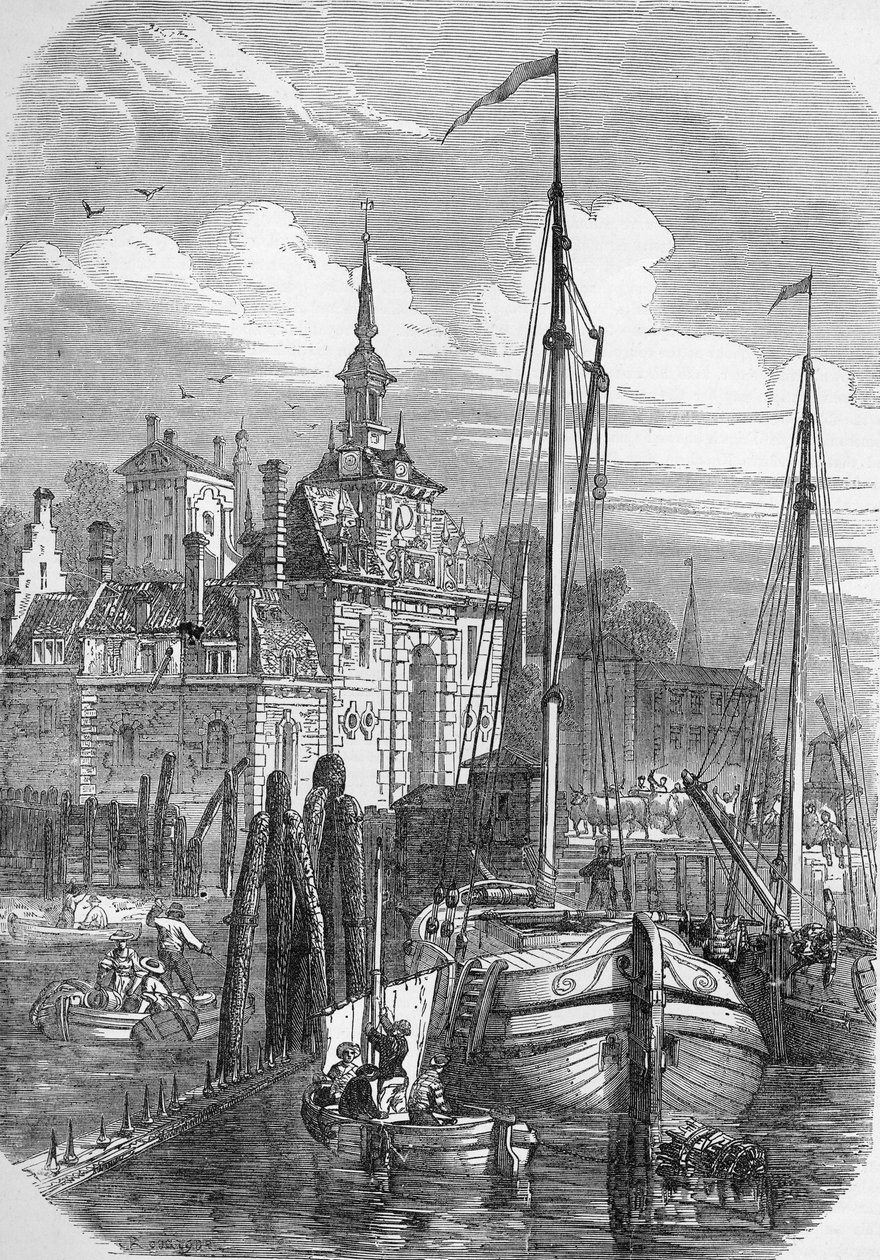 Rotterdam kikötője, Hollandia, a „The Illustrated London News”-ból, 1810 alkotó: English School