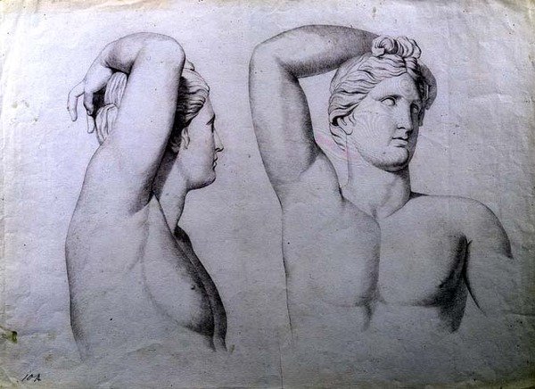 Aktokról készült portré mellszobrok, 1780 körül (kréta papíron) alkotó: English School