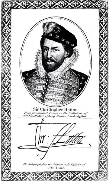 Sir Christopher Hatton (1540-91) arcképe és aláírása alkotó: English School