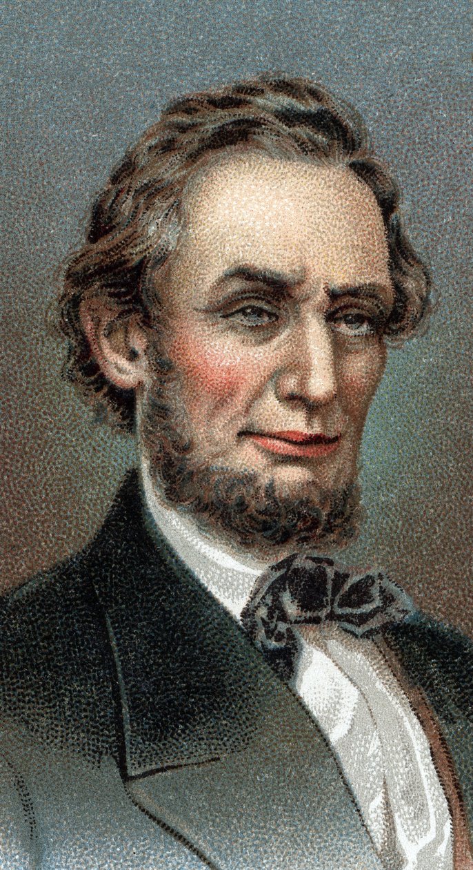 Abraham Lincoln portréja – Abraham Lincoln (1809-1865), az Amerikai Egyesült Államok 16. elnökének portréja – A „” Leaders of Men” sorozatból – Kromolitográfia – Angol iskola, 20. század – alkotó: English School