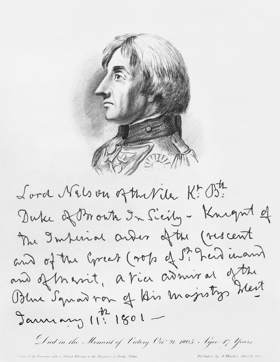 Horatio Nelson admirális portréja kézírásával alkotó: English School