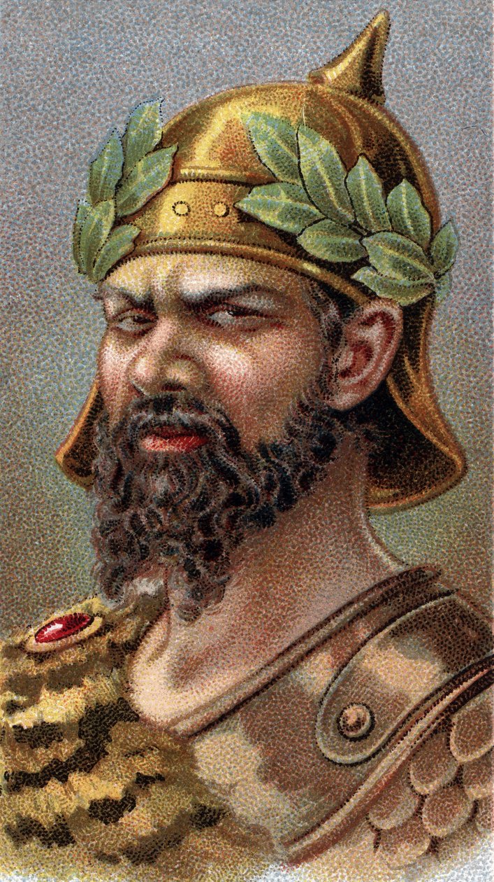 Hun Attila portréja (kb.406-453) - „Az emberek vezetői” sorozatból” - Kromolitográfia - Angol Iskola, XX. század - alkotó: English School