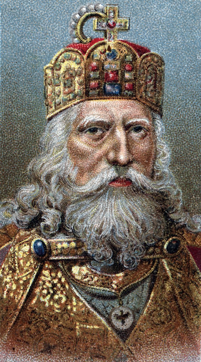 Nagy Károly (742-814), a frankok királyának portréja - Nagy Károly - A "" Az emberek vezetői" sorozatból" - Kromolitográfia - Angol Iskola, 20. század - alkotó: English School