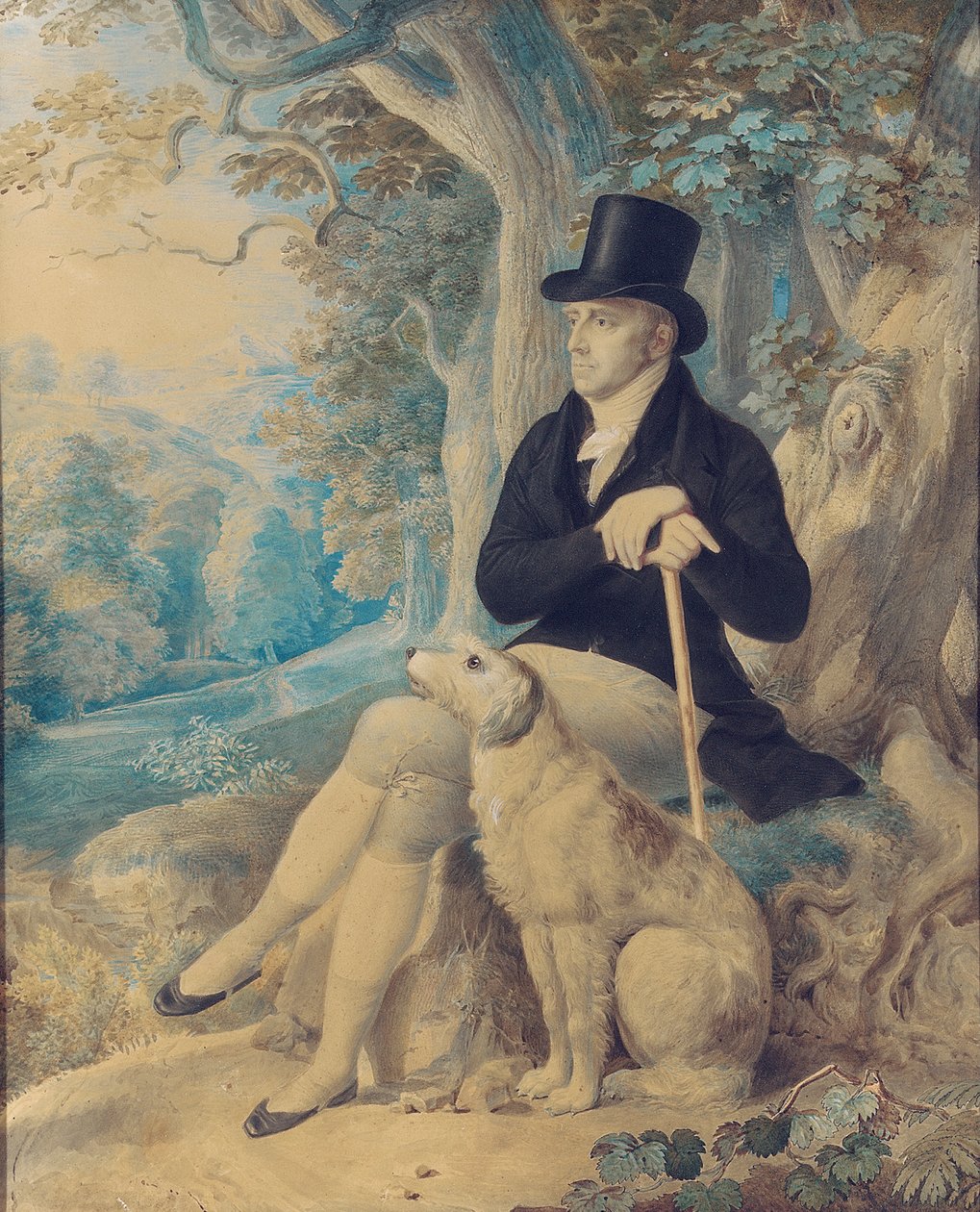 Charles Lee, Wootton rektorának portréja, teljes alakban, kutyával, a Wootton Parkban, Oxfordshire, 1861 alkotó: English School