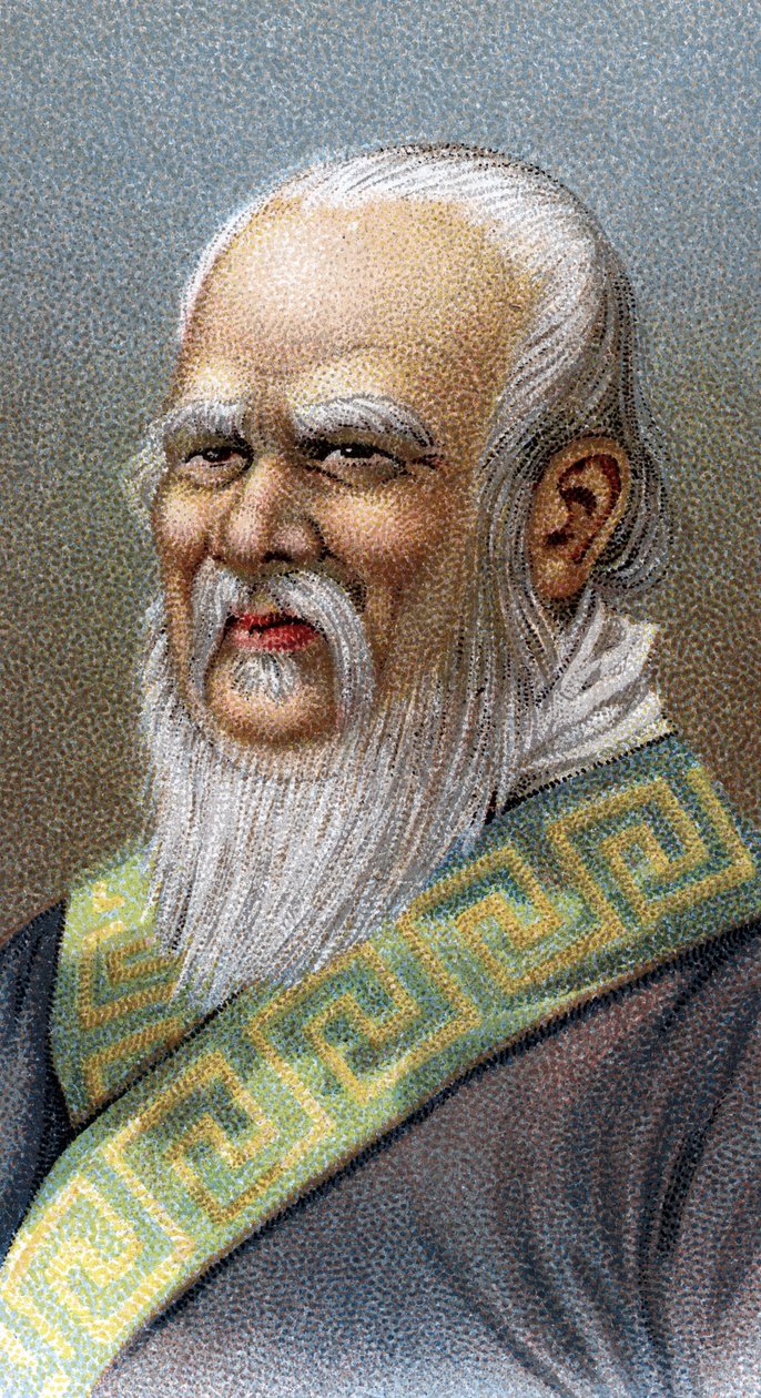 Konfuciusz portréja (551-479) Kr. e. - Konfuciusz (vagy Kong Fu Zi vagy KongZi) (Kr. e. 551-479) - A "" Az emberek vezetői" sorozatból" - Kromolitográfia - Angol iskola, 20. század - alkotó: English School