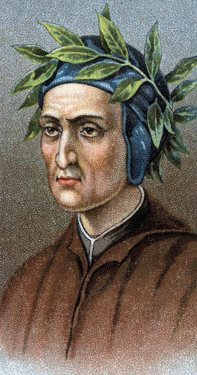 DANTE ALIGHIERI (1265-1321) olasz költő portréja - A "" Az emberek vezetői" sorozatból" - Kromolitográfia - Angol iskola, XX. század - alkotó: English School