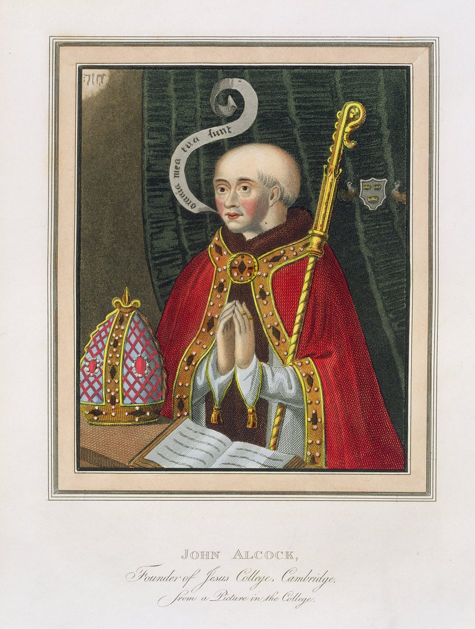 John Alcock (kb. 1430-1500), a cambridge-i Jesus College alapítójának portréja a The History of Cambridge-ből, kocsma. R. Ackermann, 1815 (színes akvatinta) alkotó: English School