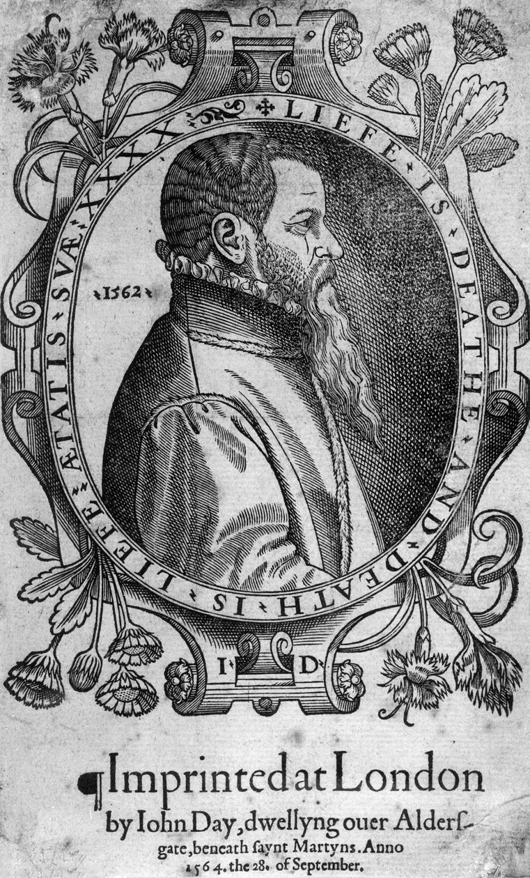 John Day portréja, a Foxes Book of Martyrs előlapja, 1564 alkotó: English School