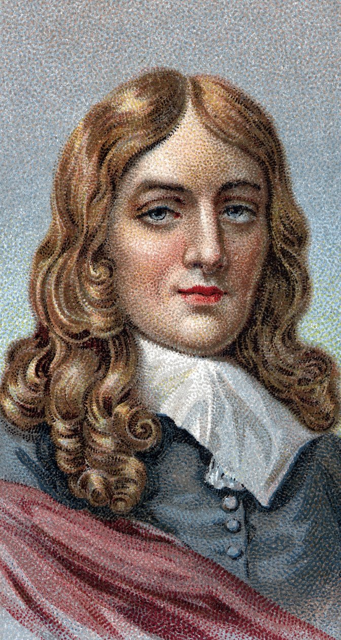 John Milton (1608-1674) portréja – „A férfiak vezetői” sorozatból – Kromolitográfia – Angol iskola, XX. század – alkotó: English School