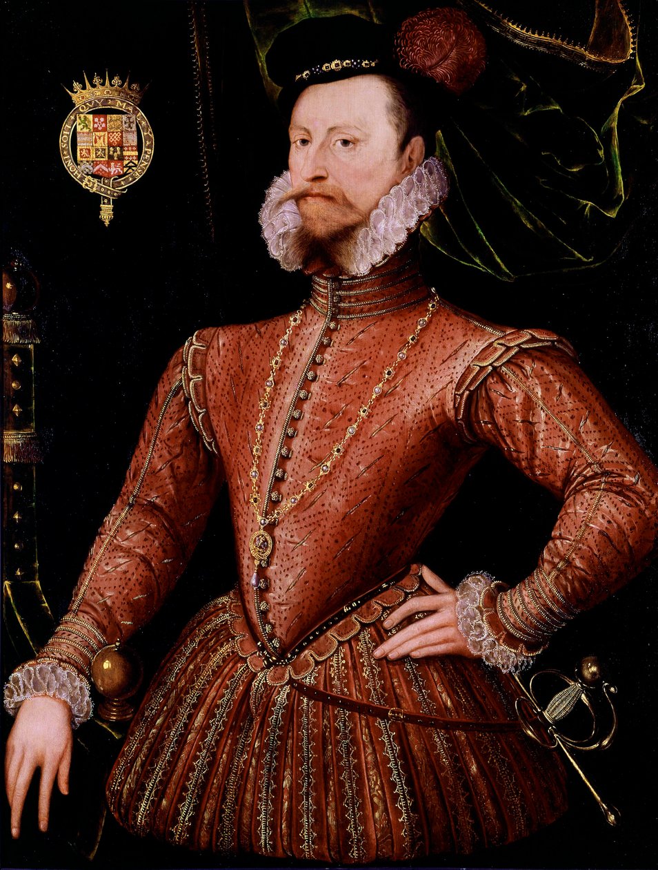 Robert Dudley, Leicester grófjának (1532-1588) portréja, Elisabeth Iere kedvence Az angol iskola névtelen festménye. 16. század. V 1,08x0,82 m London, Nemzeti arcképcsarnok alkotó: English School