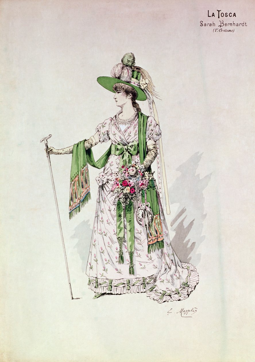 Sarah Bernhardt (1844-1923) portréja Victorien Sardou (1831-1908) „La Tosca” című előadásában a Líceumban, 1888. július 9. (színes metszet) alkotó: English School