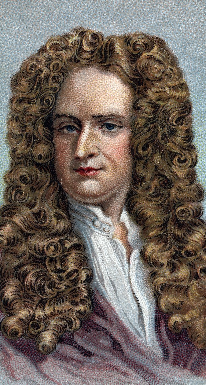 Sir Isaac Newton (1642-1727) angol fizikus és matematikus portréja – A „” Leaders of Men” sorozatból – Kromolitográfia – Angol iskola, 20. század – alkotó: English School
