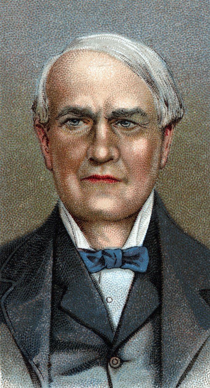 Thomas Alva Edison portréja – amerikai feltaláló – „A férfiak vezetői” sorozatból” – Kromolitográfia – Angol Iskola, XX. század – alkotó: English School