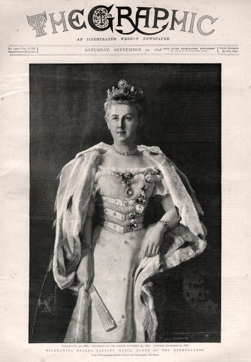 Holland Wilhelmina (1880-1962), Hollandia királynőjének portréja – A „The Graphic” című újság címlapja alkotó: English School