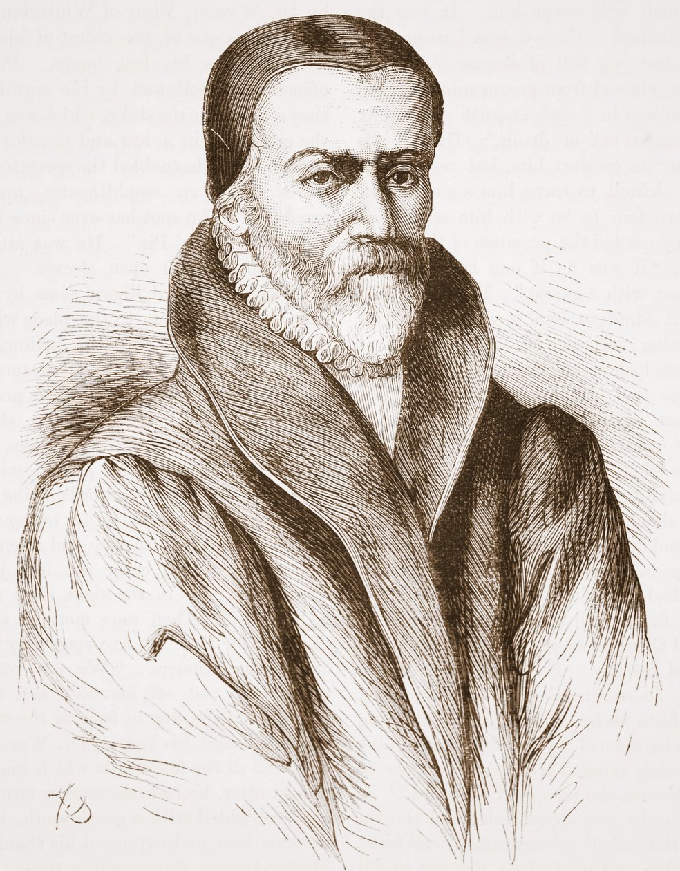 William Tyndale portréja (a Bibliotheque Nationale régi metszetéről), illusztrációja James Aitken Wylie (1808-1890) A protestantizmus története című könyvéből, kocsma. 1878 alkotó: English School