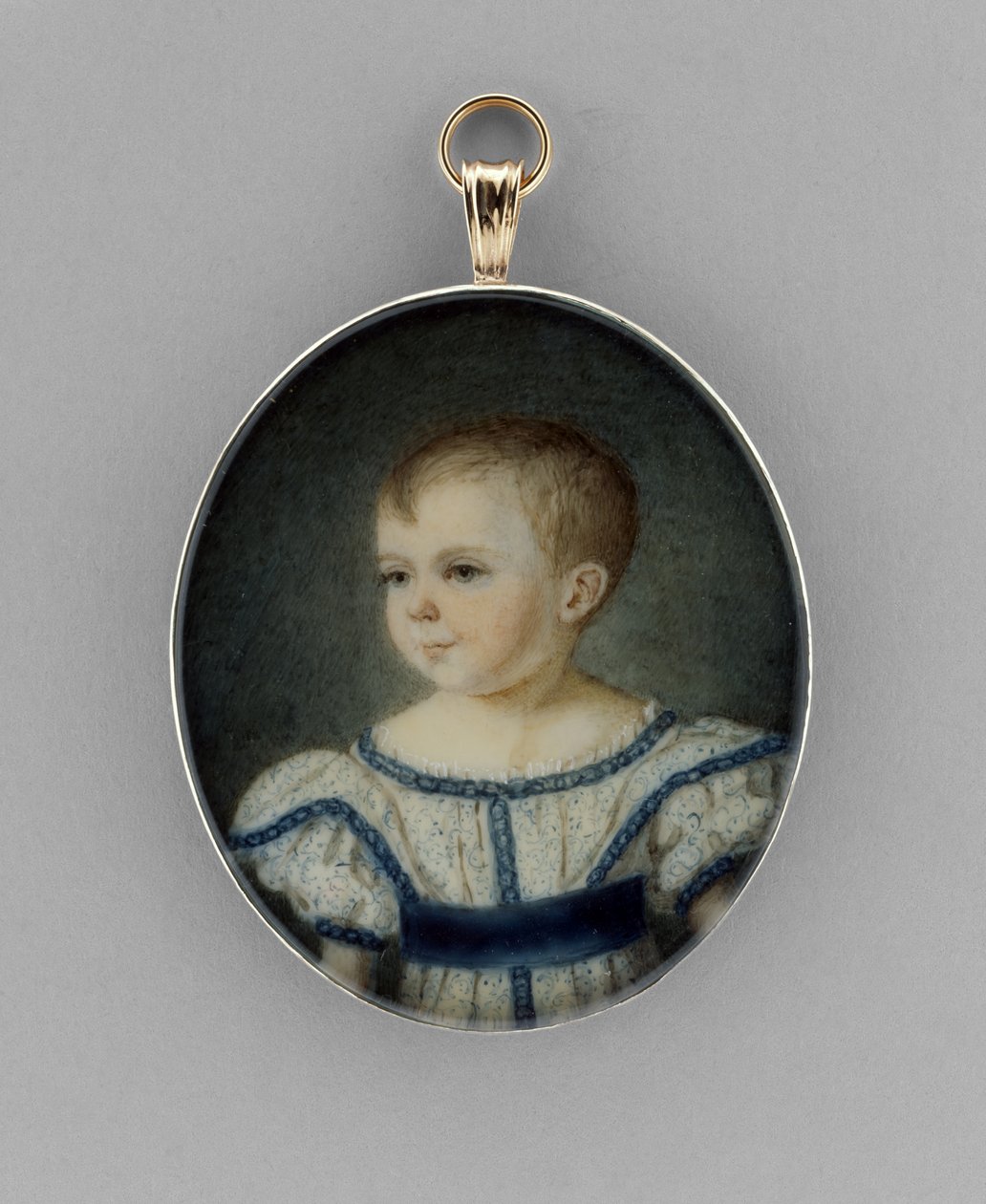 Fiúportré, 1820-30 körül (akvarell, elefántcsont, aranyozott és üveg) alkotó: English School