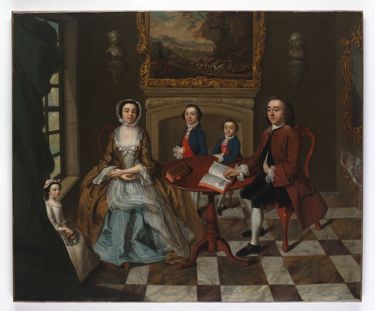 Családi portré egy belső térben, úgy gondolják, hogy a Roubel család, 1750-es évek alkotó: English School
