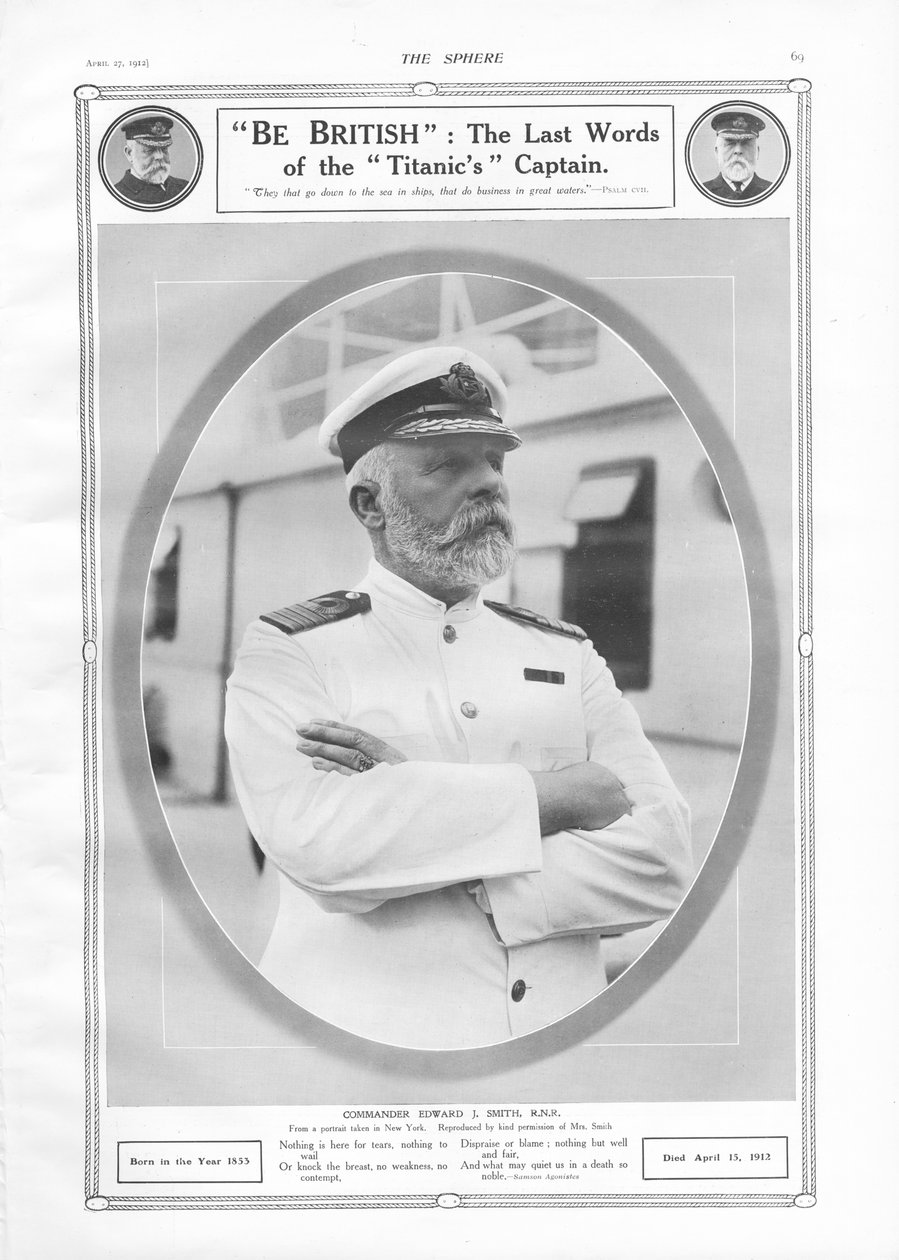 Edward J. Smith parancsnok, a White Star Liner RMS Titanic kapitányának portréja és tiszteletadása a The Sphere-ből, 1912. április 27. alkotó: English School