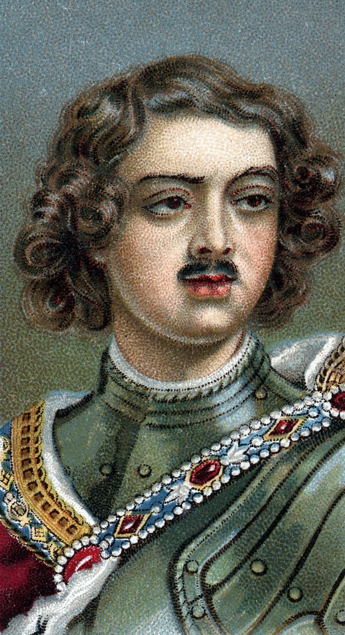 Nagy Péter angol császár, I. Péter vagy Pjotr Alekszejevics Romanov portréja - I. Nagy Péter - „Az emberek vezetői” sorozatból” - Kromolitográfia - Angol Iskola, 20. század - alkotó: English School