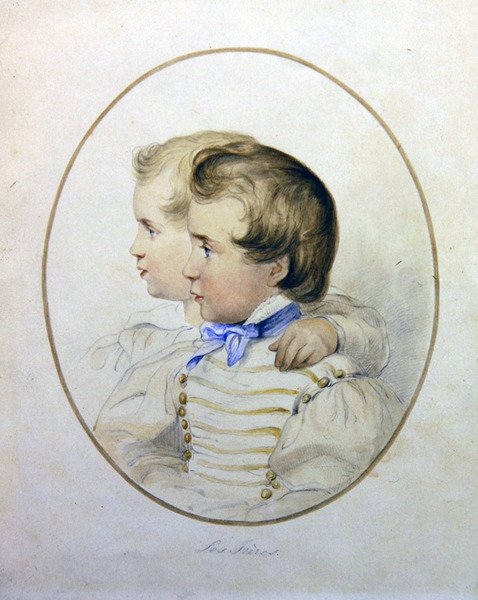 Két testvér portréja katonai jelmezben, 1840 körül (akvarell, papír) alkotó: English School
