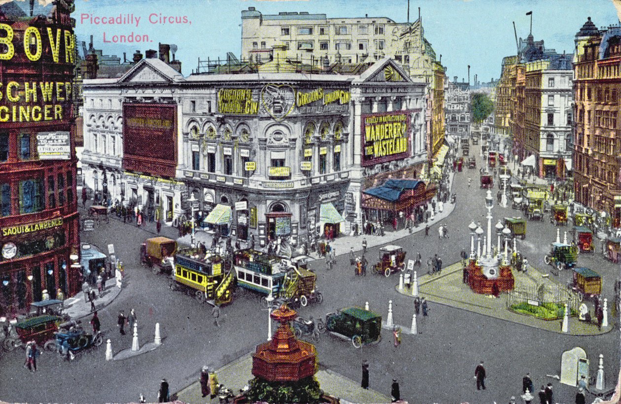 Piccadilly Circust ábrázoló képeslap 1928 körül alkotó: English School
