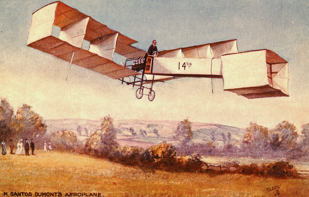 A Santos-Dumont 14-bis repülőgépet ábrázoló képeslap, kb. 1910 alkotó: English School