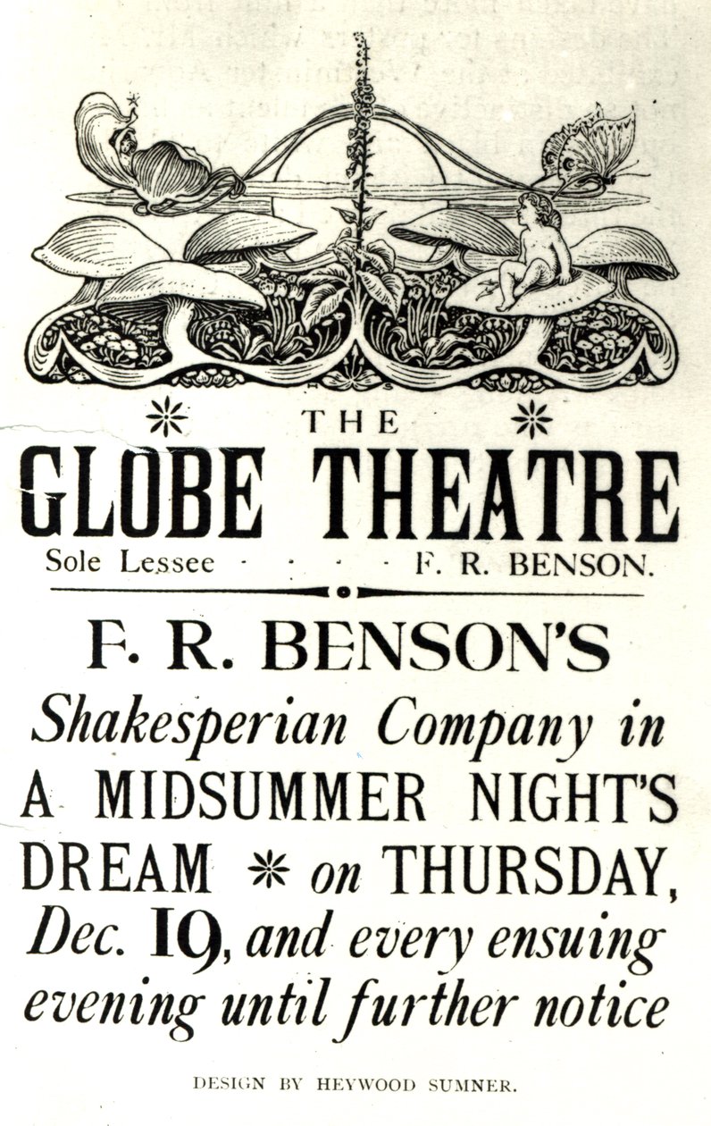 William Shakespeare (1564-1616) „A Szentivánéji álom” című plakátot F. R. Benson Shakespearean Company előadásában a Globe Színházban, 1890 körül (nyomtatott) alkotó: English School