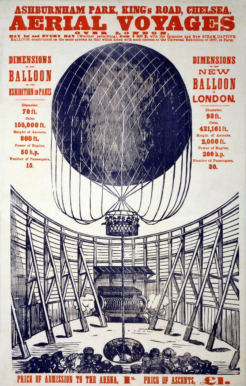 Az "Aerial Voyages over London" című plakát, pub. 1867 (Színes litográfia) alkotó: English School