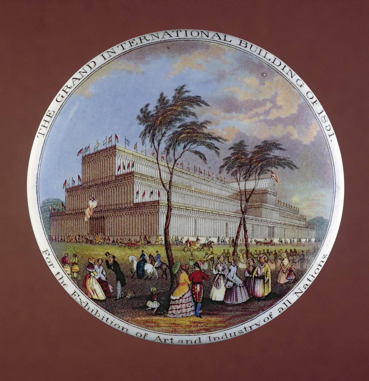 Kristálypalotát ábrázoló edényfedél, T.J. és J. Mayer, Dale Hall, Longport, Staffordshire. alkotó: English School