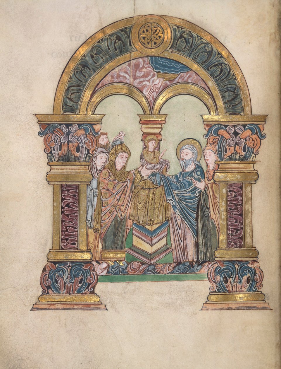Bemutató a Templomban, Add. 49598, f.34v, a Szent Aethelwoldi Benedikciótól, 971-984 (vellum) alkotó: English School