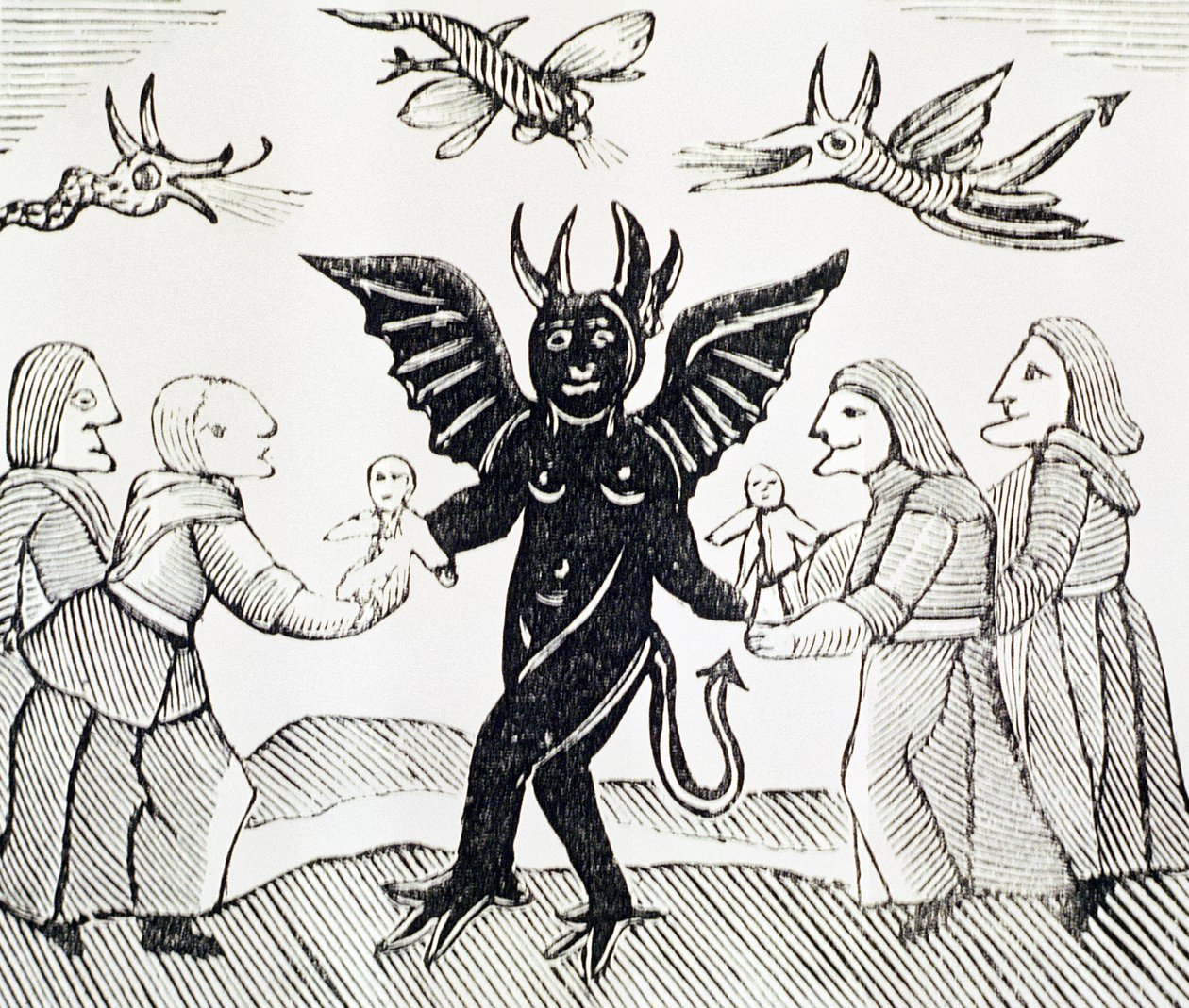 A Gyermekek az ördögnek bemutatása, Az erdei boszorkány illusztrációjának másolata, amelyet ezoterikus témájú chapbook-gyűjteményben használnak alkotó: English School
