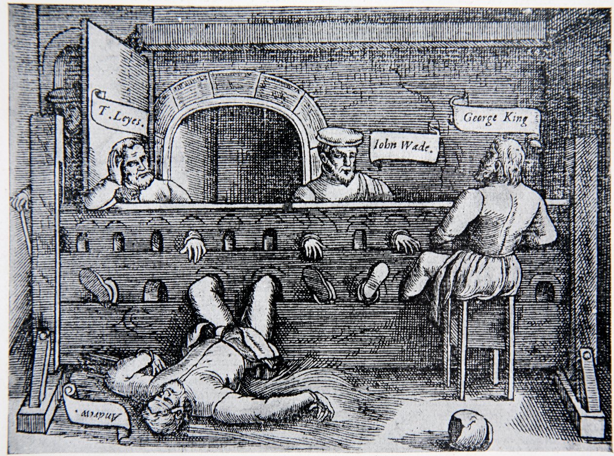 Foglyok a Lollards Towerben, John Foxe (1516-87) Cselekedetei és emlékművéből, 1563, illusztráció a Nemzet története című könyvből alkotó: English School