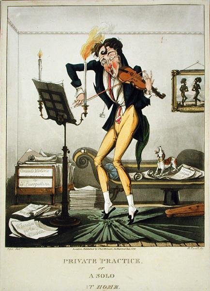 Private Practice or A Solo at Home, metszett Henry Pyall (1795-1833), kiadó: Thomas McLean, London alkotó: English School