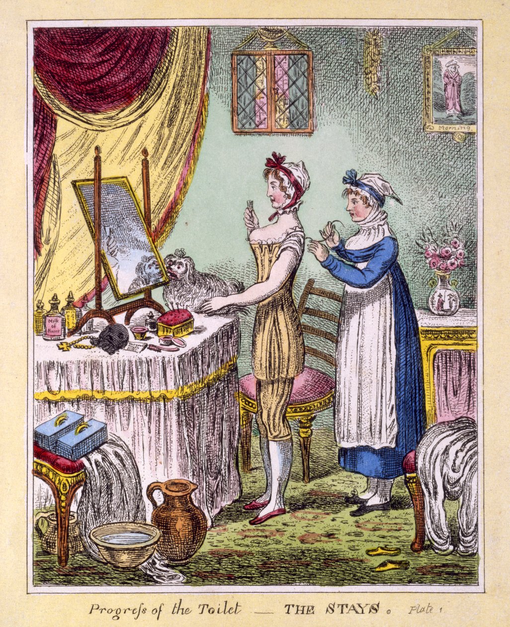 A WC folyamata - The Stays Plate 1, pub. McCleary, London, 1810 (kézzel színezett metszet) alkotó: English School