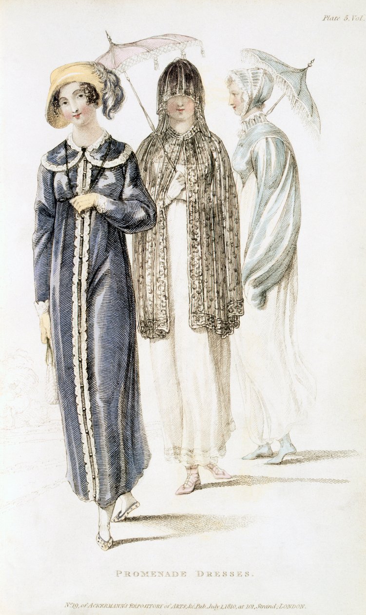 Promenade ruhák, divattányér az Ackermanns Repository of Arts-tól alkotó: English School