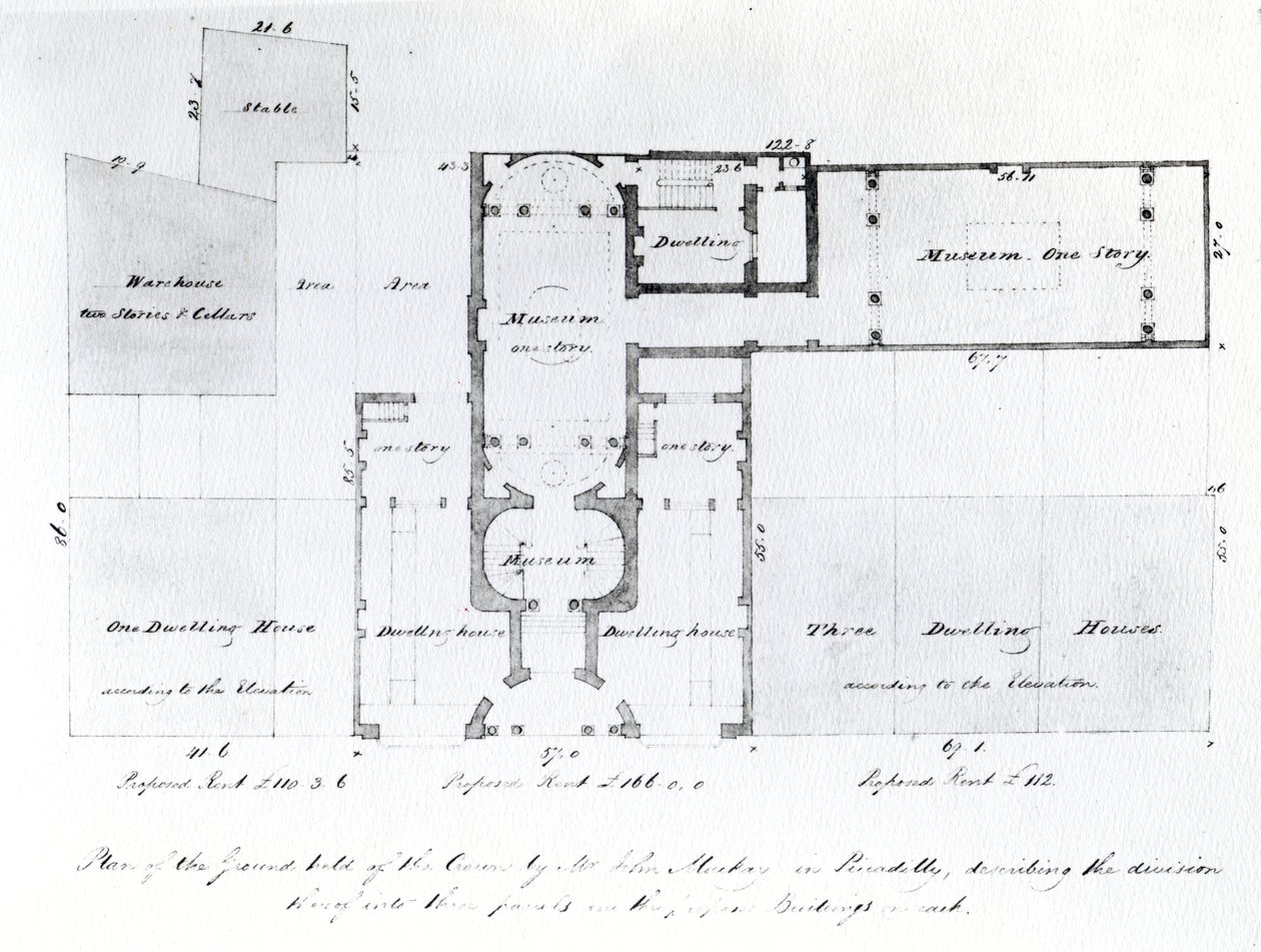 Javasolt alaprajz az Egyiptomi Csarnokhoz, Picadilly, 1810 (tinta papíron) alkotó: English School