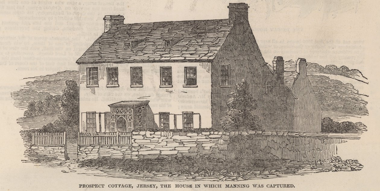 Prospect Cottage, Jersey: a ház, amelyben Frederick George Manninget elfogták (metszet) alkotó: English School