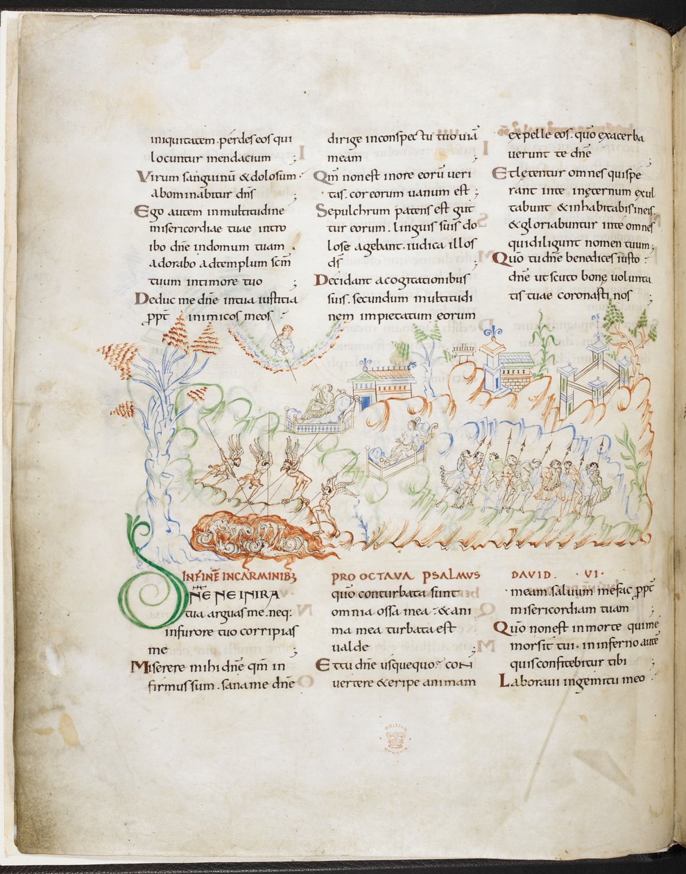 6. zsoltár a Harley Psalterből, Harley MS 603 f.3v alkotó: English School