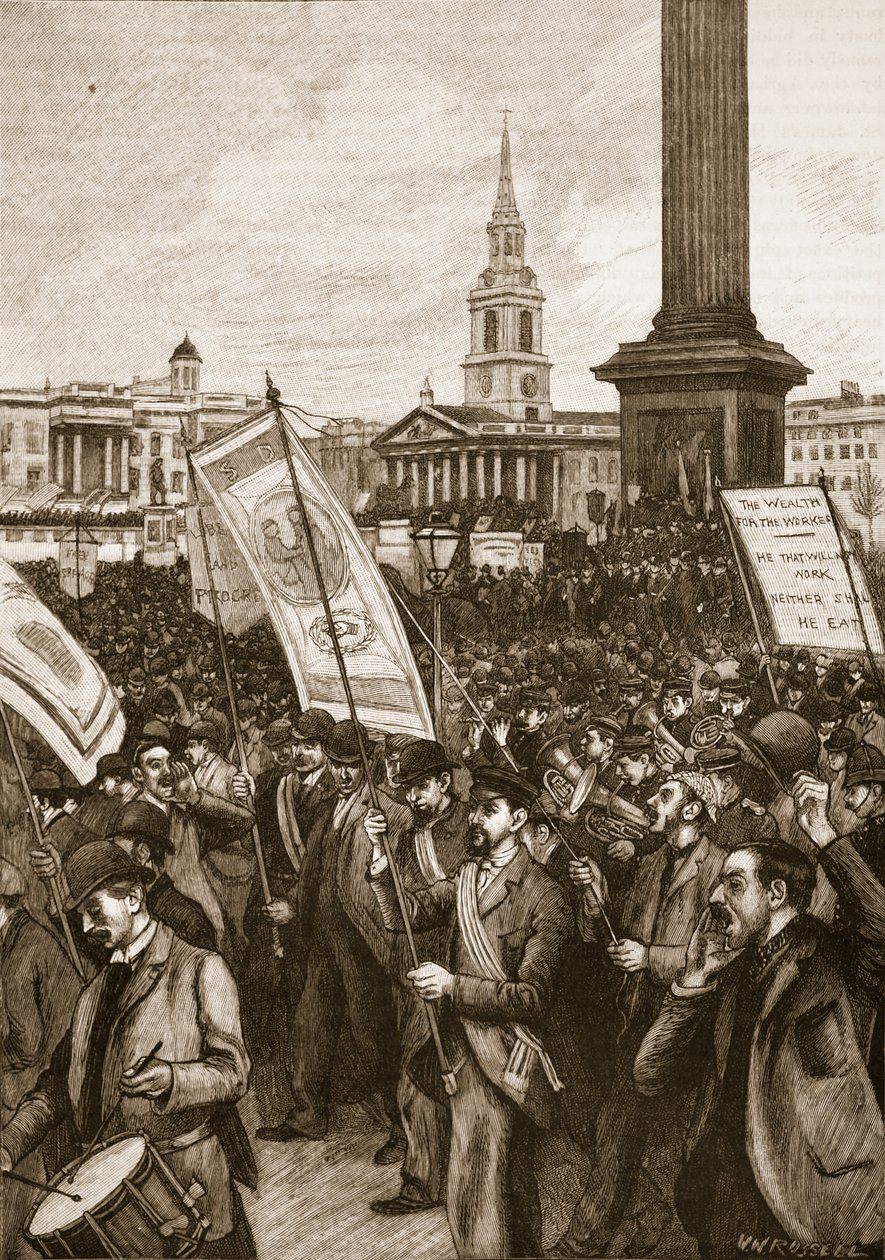 Nyilvános találkozó a Trafalgar Square-en, 1892 véres vasárnapja emlékére, illusztráció a Cassells Illustrated History of Englandből (szépia fotó) alkotó: English School