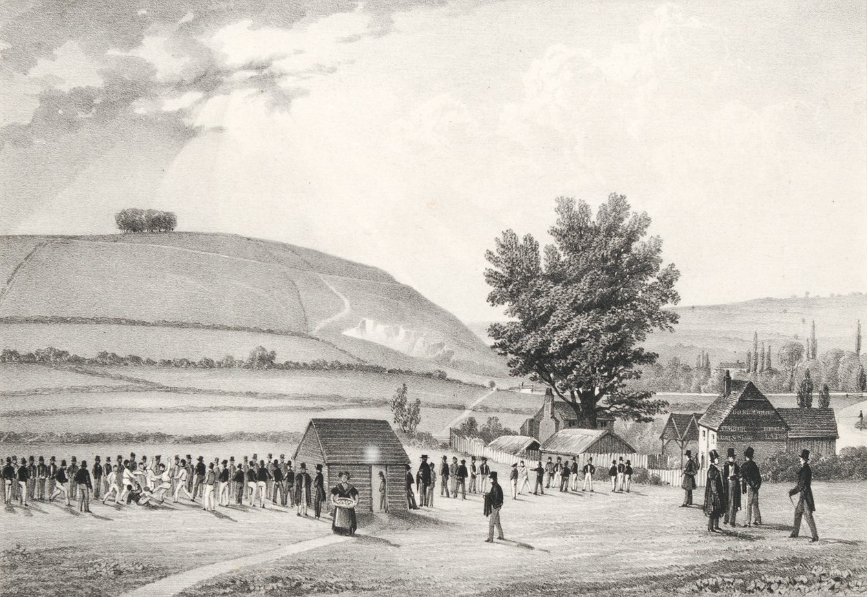 Állami iskolás fiúk (Charterhouse) fociznak (bw litho) alkotó: English School