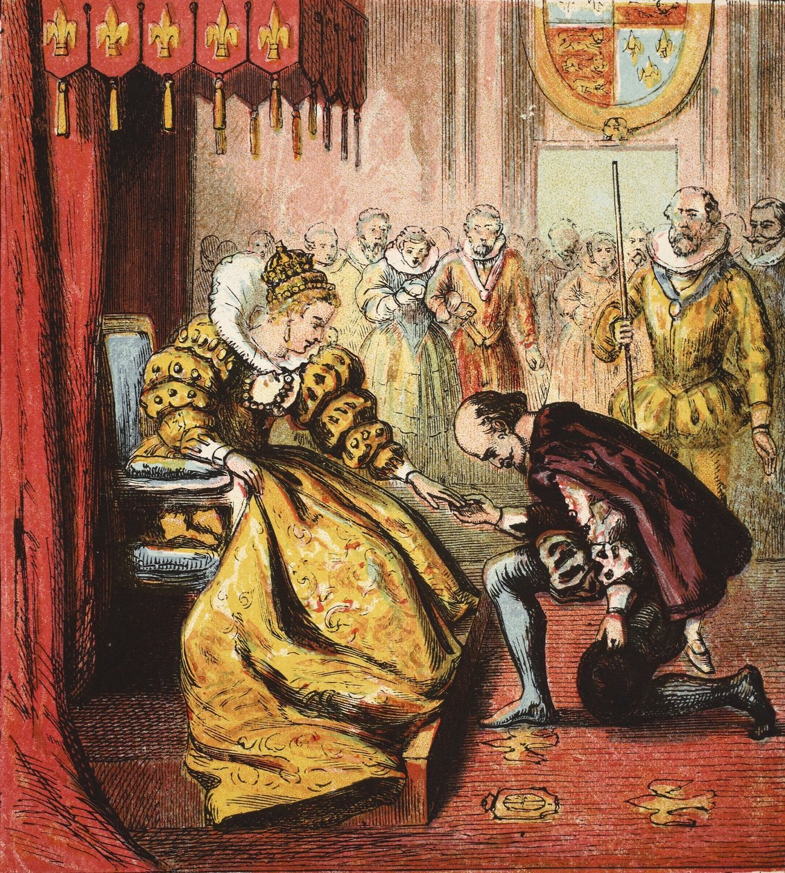 I. Erzsébet királynő és Shakespeare, kocsma. 1890 (színes metszet) alkotó: English School